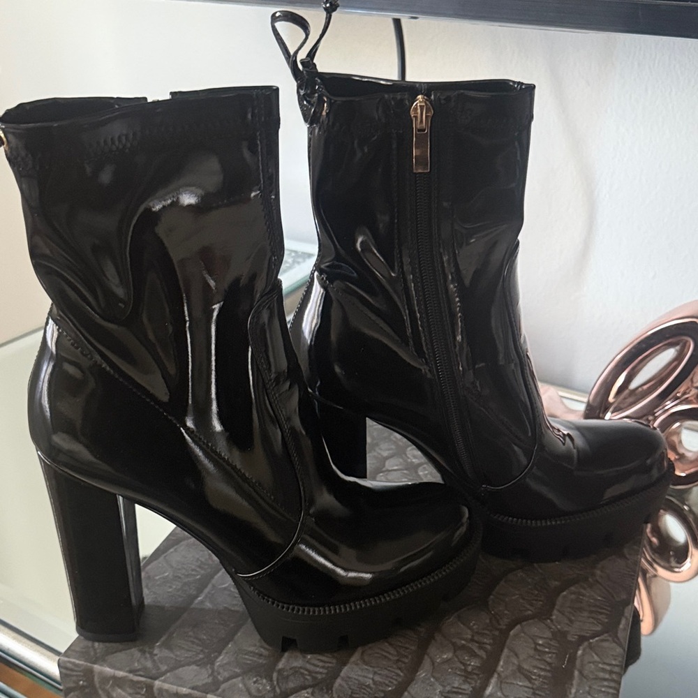 Black Patent Leather Ankle Boots